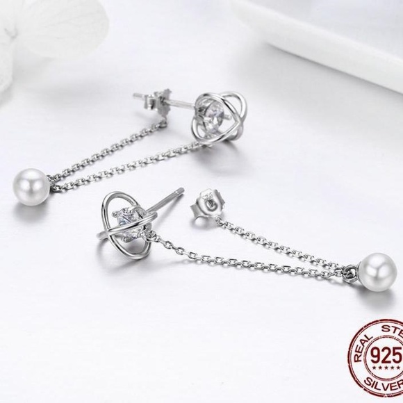 New - Loop Chain 925 Sterling Silver Stud Earrings - Picture 3 of 3